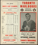 1967 Toronto Marlboros Official OHA Hockey Vintage Program Kitchener Rangers