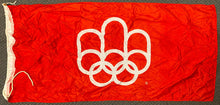 Load image into Gallery viewer, Vintage Large Olympic Flag Original Hung During Indoor Event Montreal Olympics
