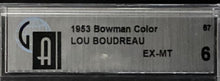 Load image into Gallery viewer, Lou Boudreau Red Sox HOF 1953 Bowman Baseball Card Global Authentication Graded
