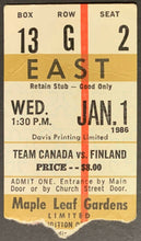 Load image into Gallery viewer, 1986 Canada vs Finland Maple Leaf Gardens Vintage World Juniors Hockey Ticket
