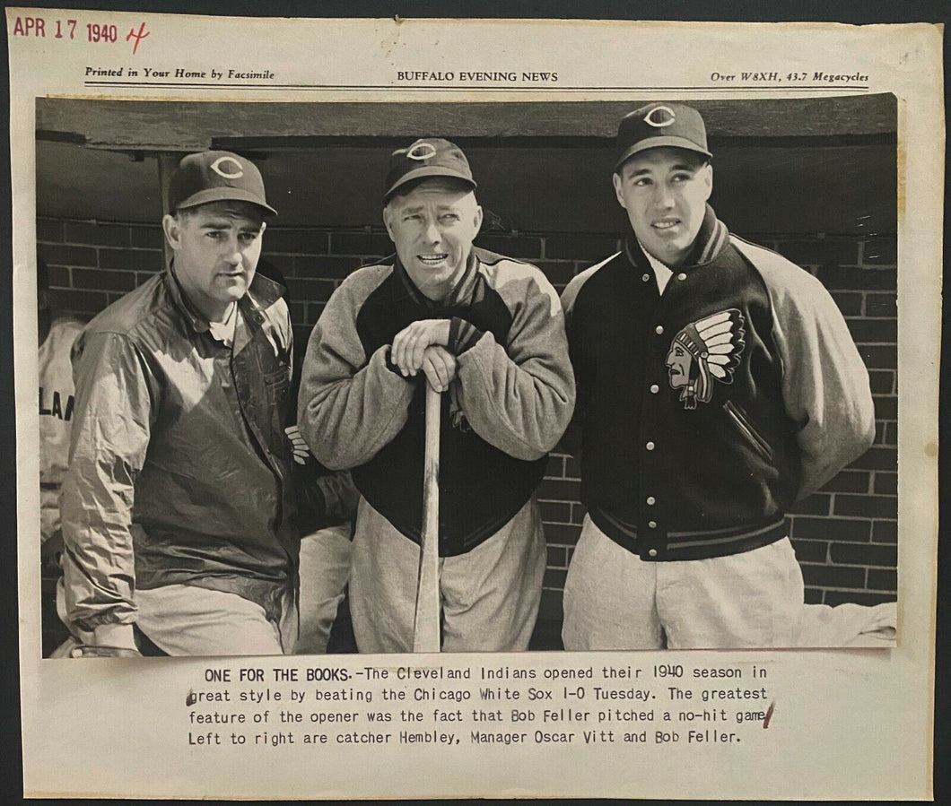 MLB Baseball HOF Legend Bob Feller Rollie Hemsley Cleveland Indians Type 1 Photo