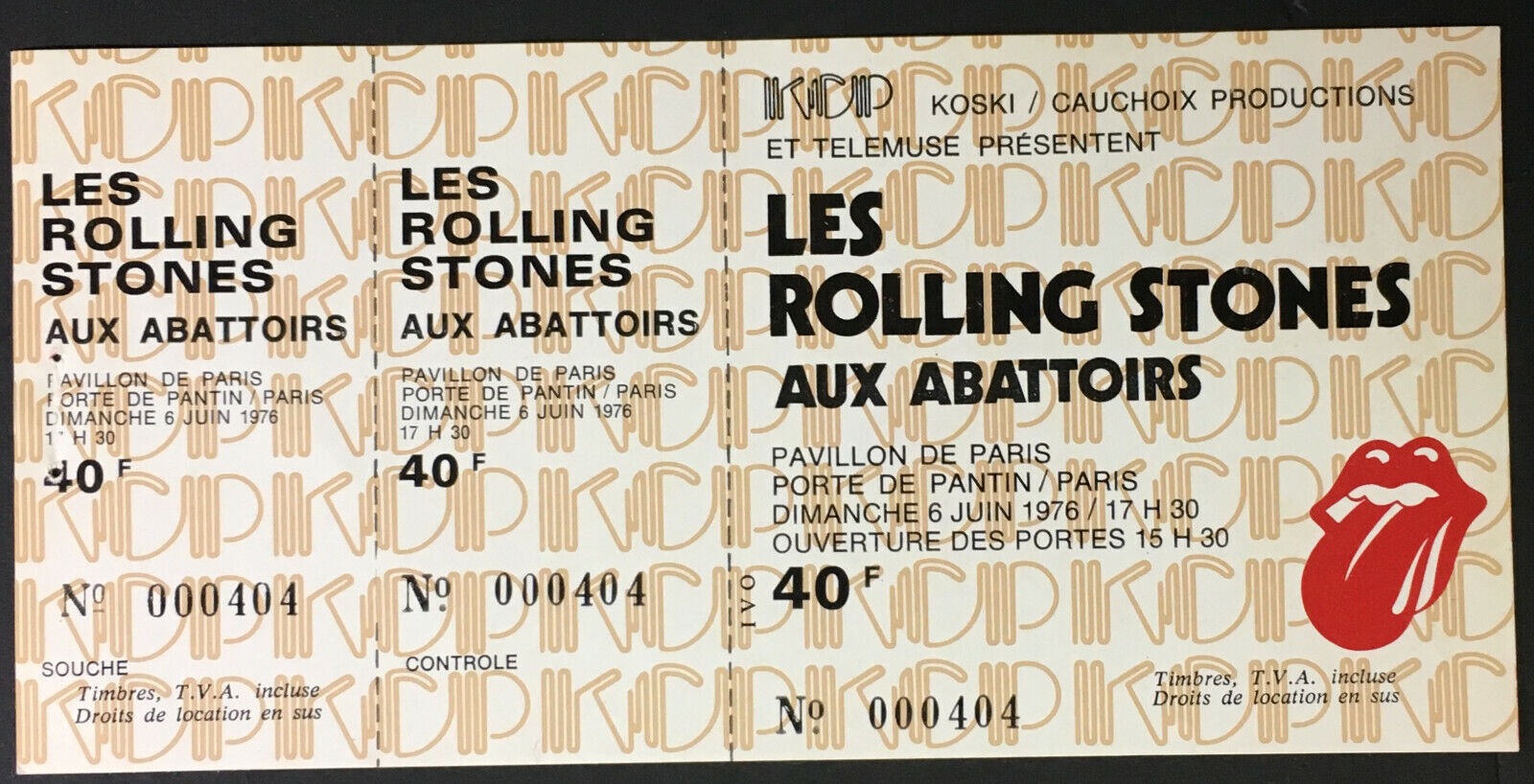 1976 Rolling Stones Concert Ticket In Paris Pavillon De Paris Mick