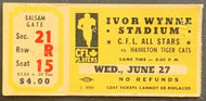 1973 CFL Football All Star Game Ticket Hamilton Ivor Wynne Stadium Tiger Cats