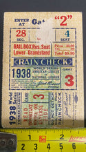 Load image into Gallery viewer, 1938 MLB Baseball World Series Game 3 Ticket New York Yankees Chicago Cubs
