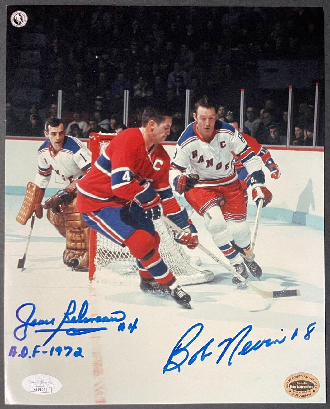 Jean Beliveau & Bob Nevin Dual Signed NHL Hockey Canadiens Photo Autographed JSA