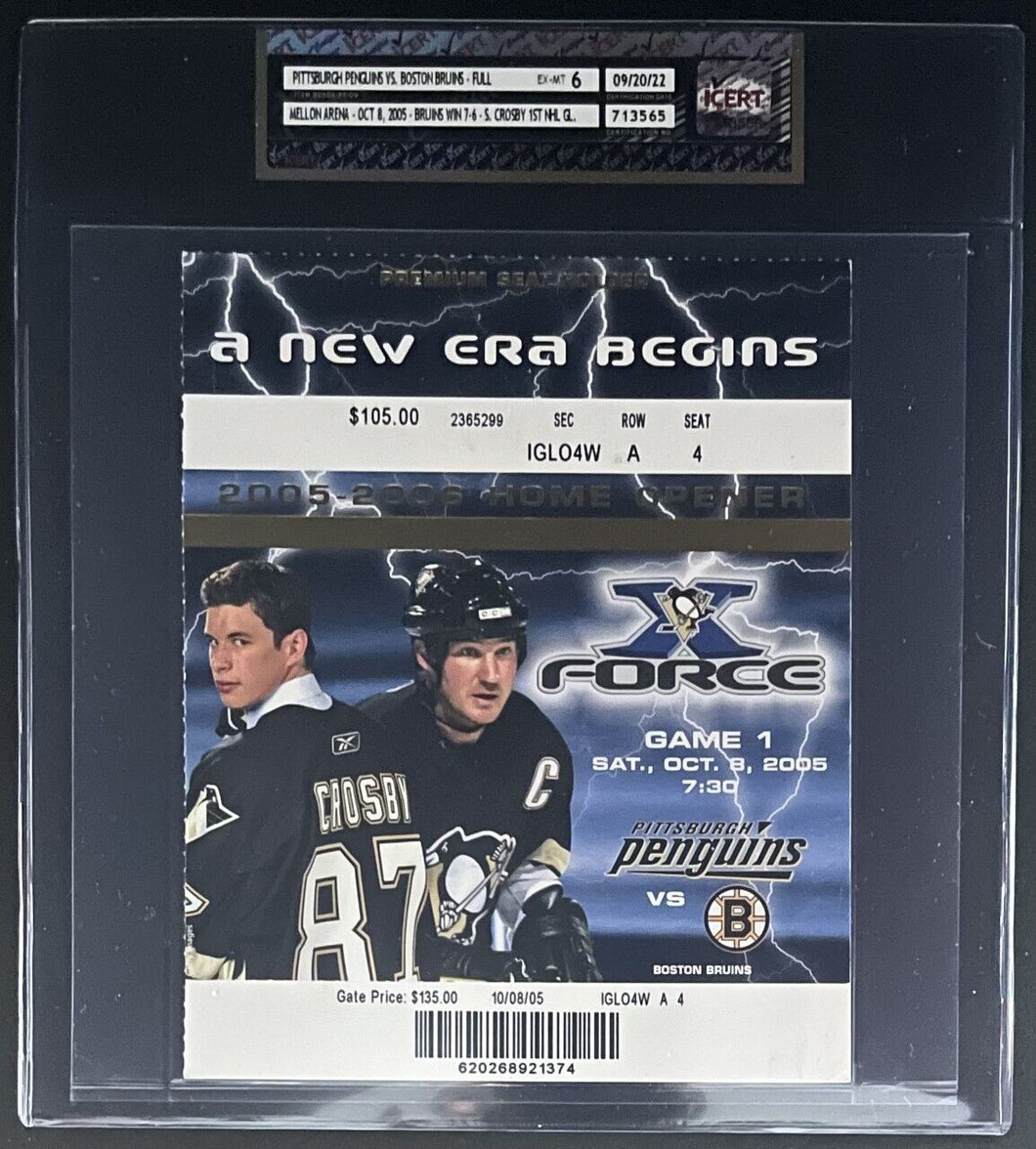 2005 Sidney Crosby NHL Hockey 1st Home Game Debut Pittsburgh Ticket + 1st Goal