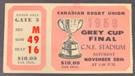 1959 CFL Grey Cup Ticket C.N.E. Stadium Winnipeg Blue Bombers v Hamilton Ti-Cats