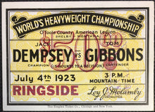 Load image into Gallery viewer, 1923 World&#39;s Heavyweight Championship Boxing Ticket Dempsey vs Gibbons 15 Rounds
