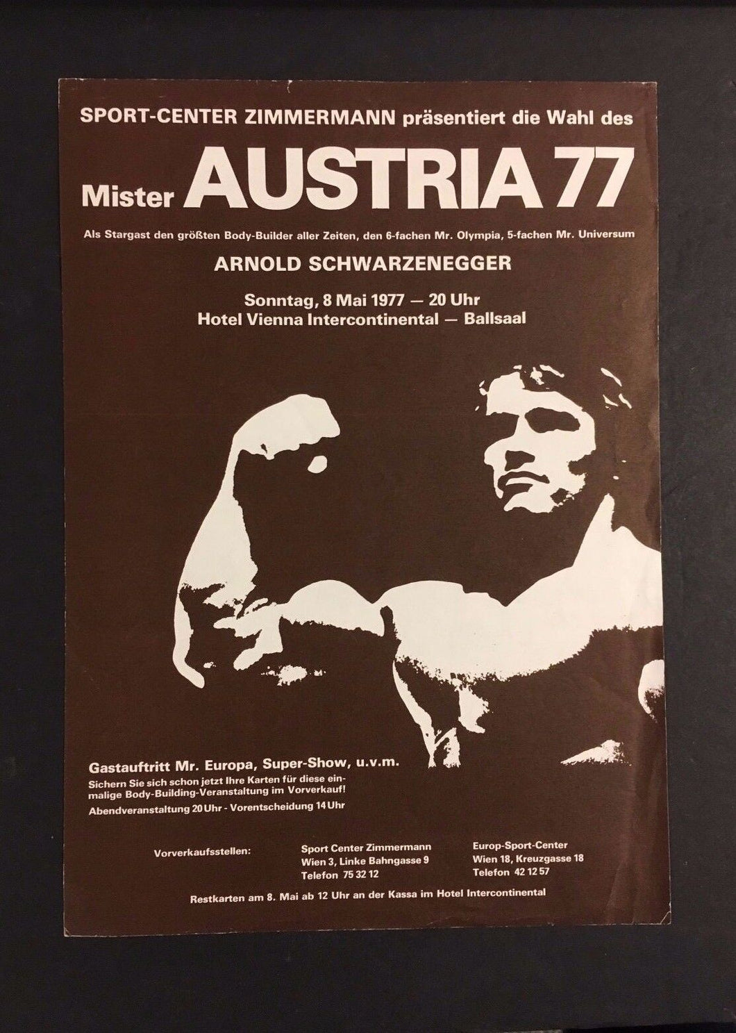 1977 Arnold Schwarzenegger Blank Back Poster Personal Collection Boxing Manager