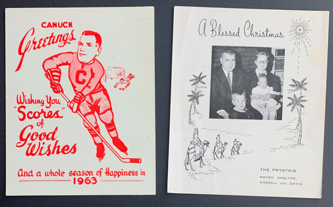 1962 NHL + Moose Jaw Canucks Metro Prystais Vintage Double Christmas Card