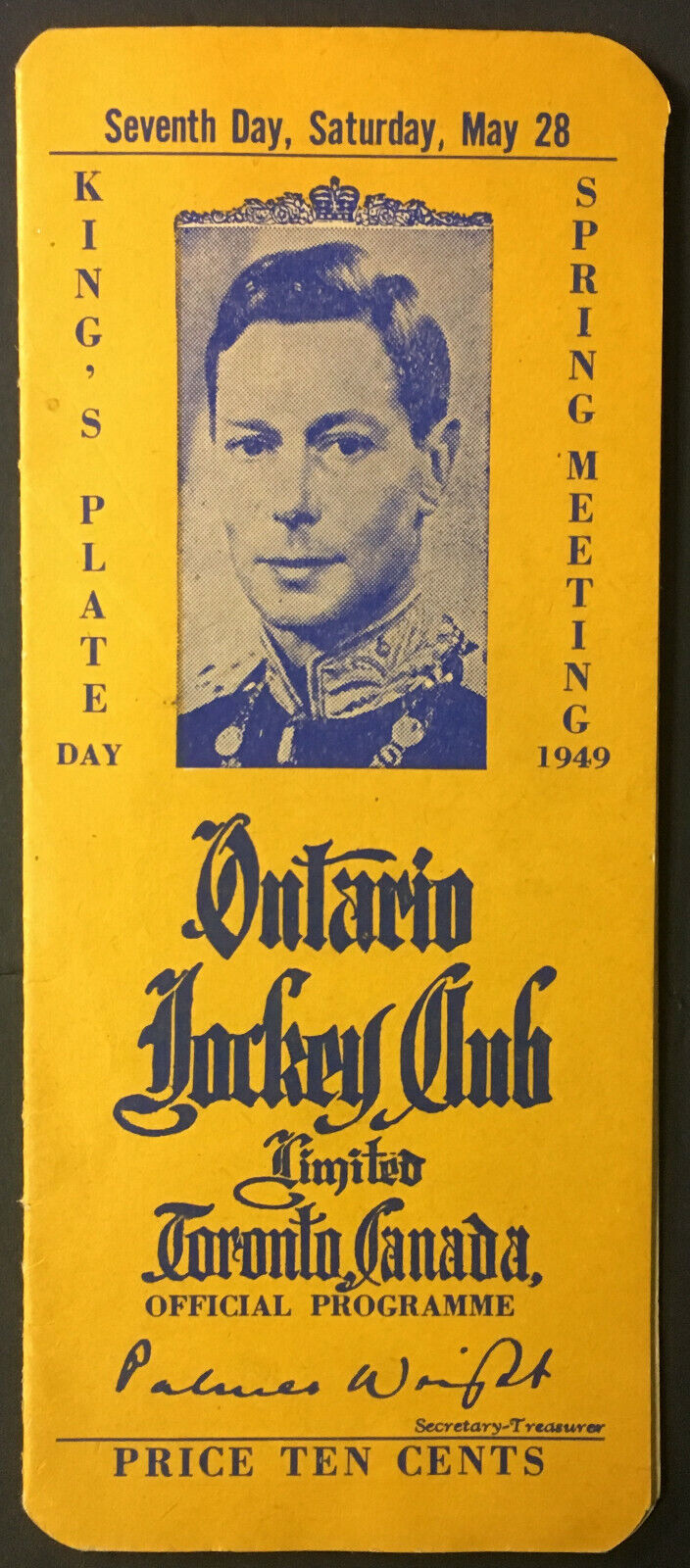 1949 Kings Plate 90th Running Racing Program Woodbine Racetrack EP Taylor Wins