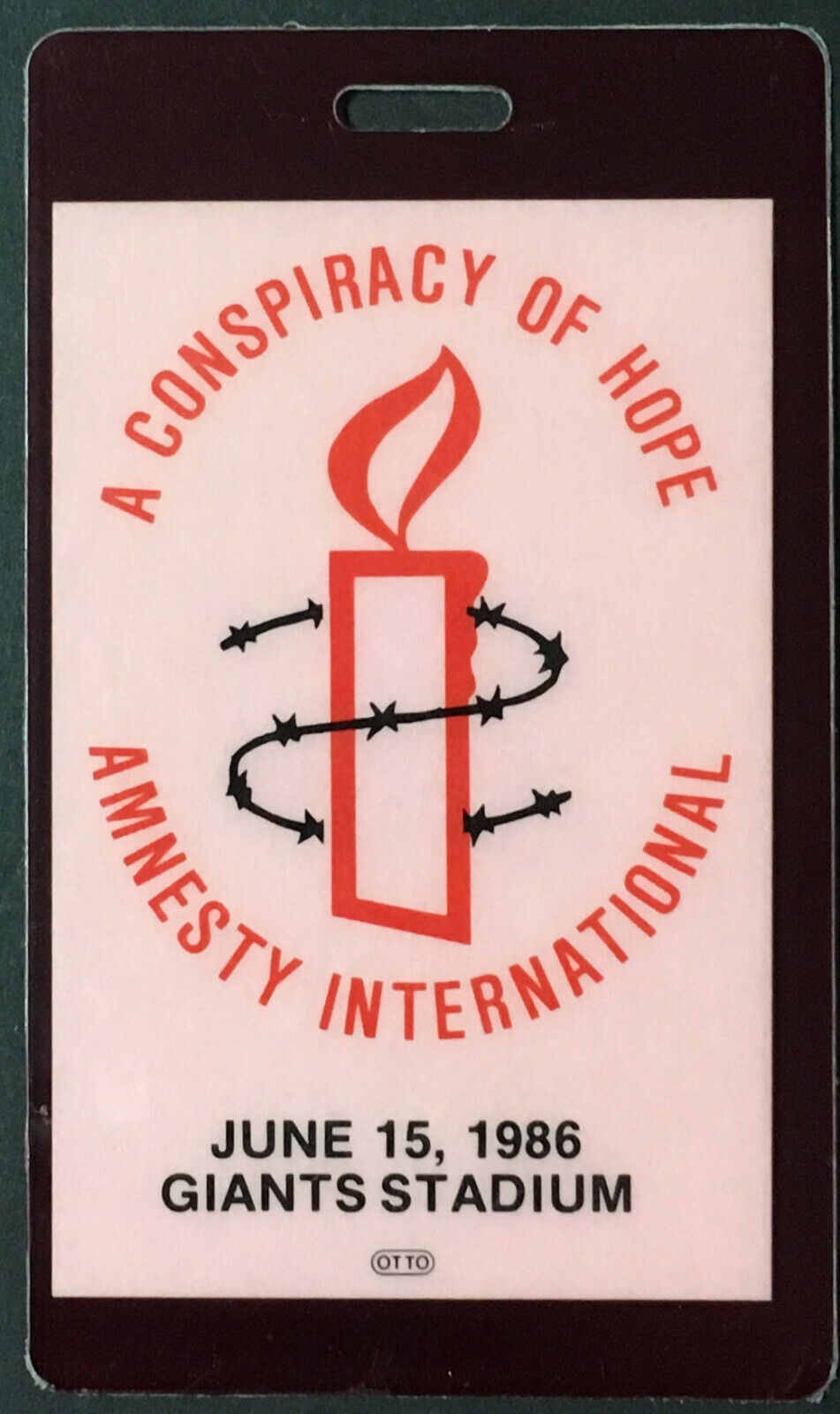1986 Amnesty International A Conspiracy Of Hope Stage Pass Giants Stadium USA