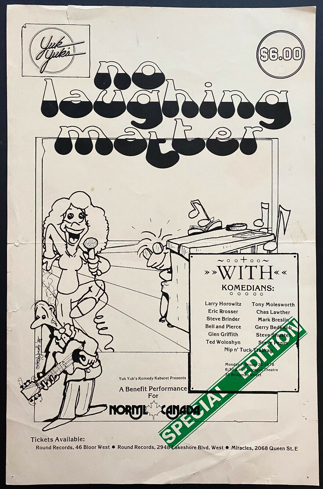 1978 Yuk Yuk's Poster Comedy Fundraiser Benefit NORML Reform Marijuana Canada