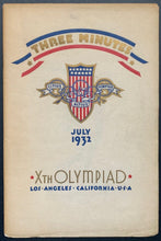 Load image into Gallery viewer, 1932 Three Minutes Magazine Los Angeles Summer Olympics Issue Vintage Historical
