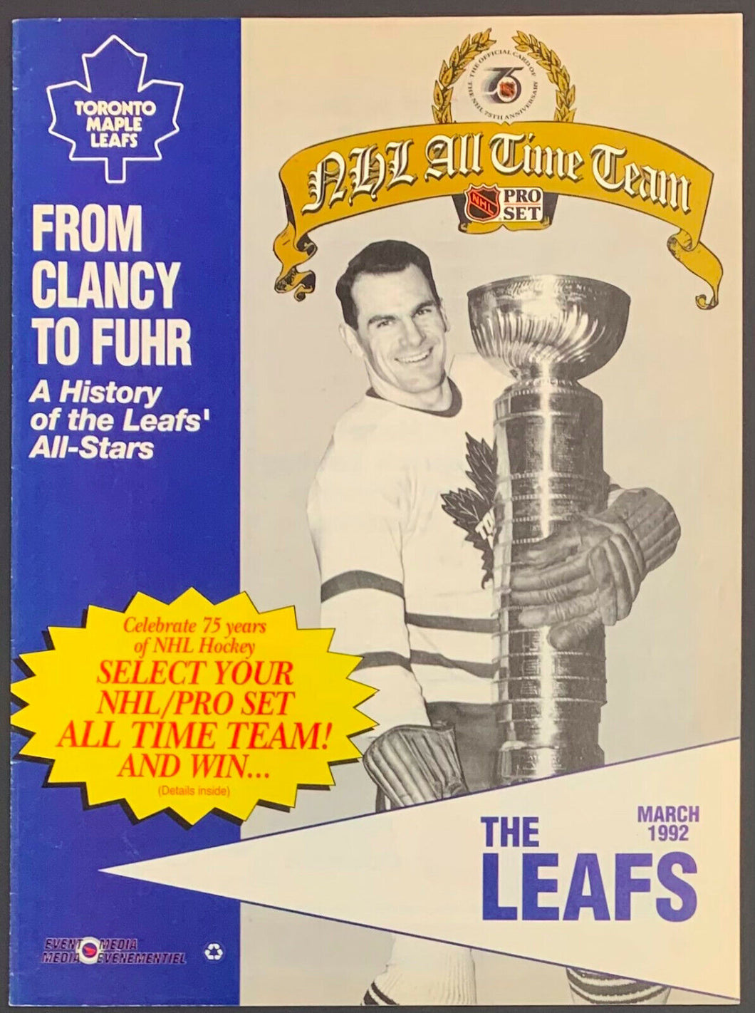 1992 Magazine Featuring Greatest Hockey Players During NHL 1st 75 Years Hockey