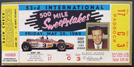 1969 Indy 500 Racing Historic Race Ticket Mario Andretti Winner Vintage Original