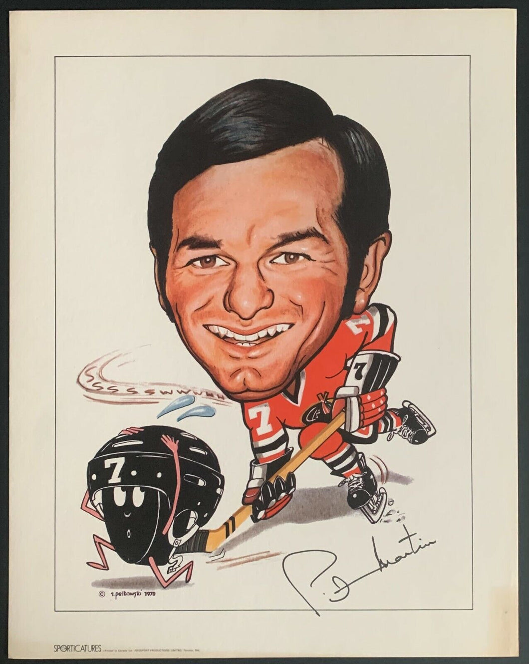 Circa 1970 Pit Martin Sporticatures by Pelkowski Chicago Blackhawks NHL Vintage
