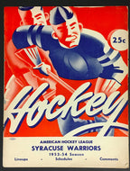 1953-54 Syracuse Warriors American Hockey League Program Last Season Bisons AHL