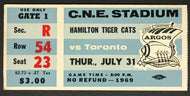 1969 CFL Football Ticket CNE Stadium Toronto Argonauts vs Hamilton Tiger Cats