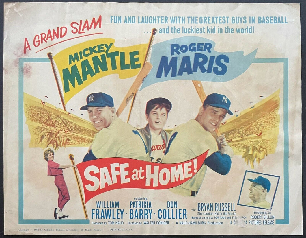 1962 Safe At Home Vintage Lobby Card Mickey Mantle Roger Maris Baseball Movie