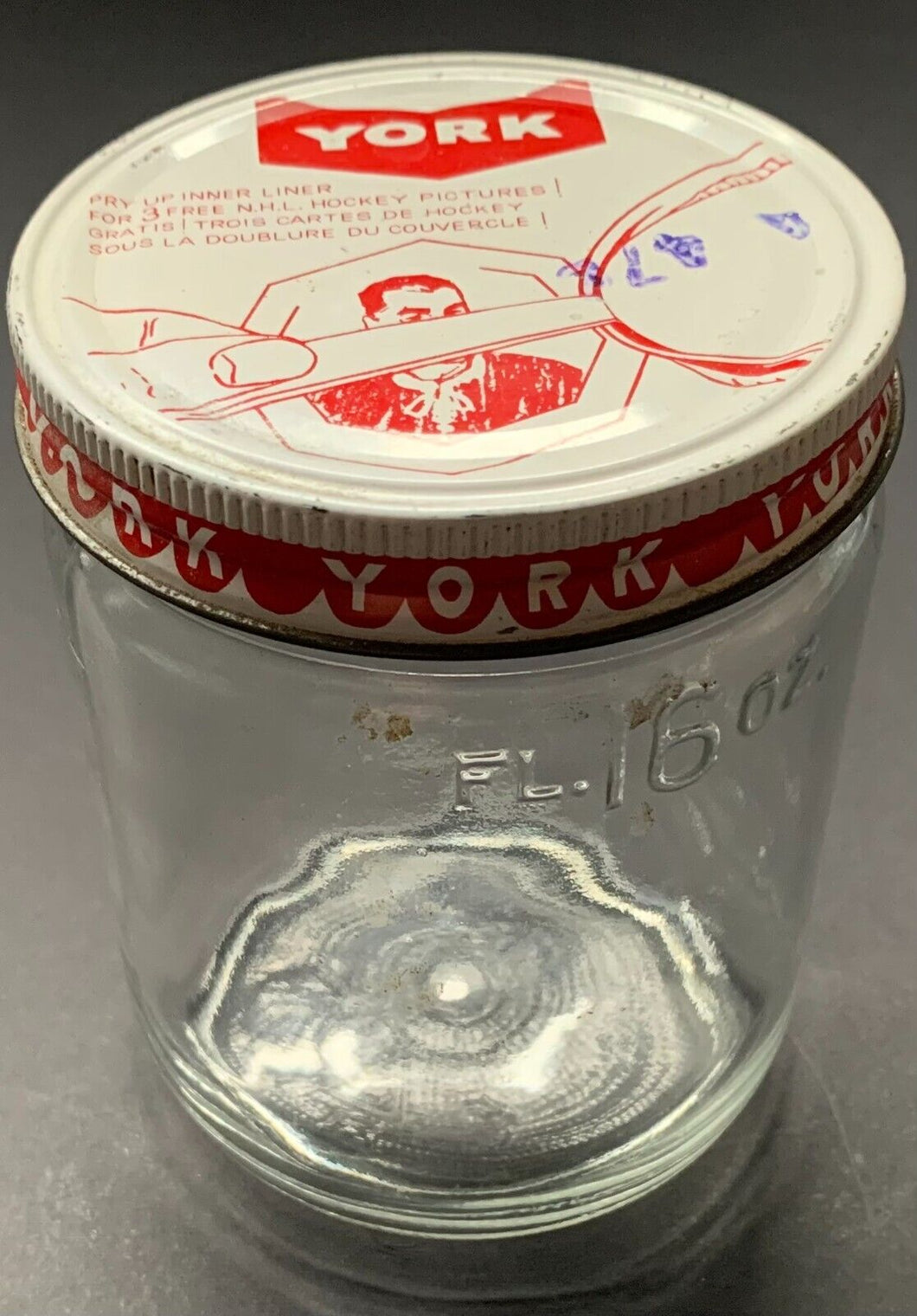 1961-1962 York Peanut Butter 16 ounce Jar Hockey Card offer lid NHL Vintage