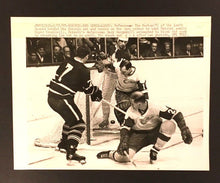 Load image into Gallery viewer, 1967 Tim Horton Press Photo Toronto Maple Leafs Roger Crozier Gary Bergman NHL
