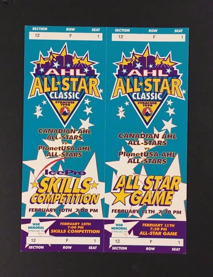 1998 AHL All Star Game + Skills 2 Ticket Hockey NHL War memorial Syracuse NY USA