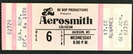 1978 Aerosmith Concert Ticket Be Bop Productions Mississippi Coliseum Tyler