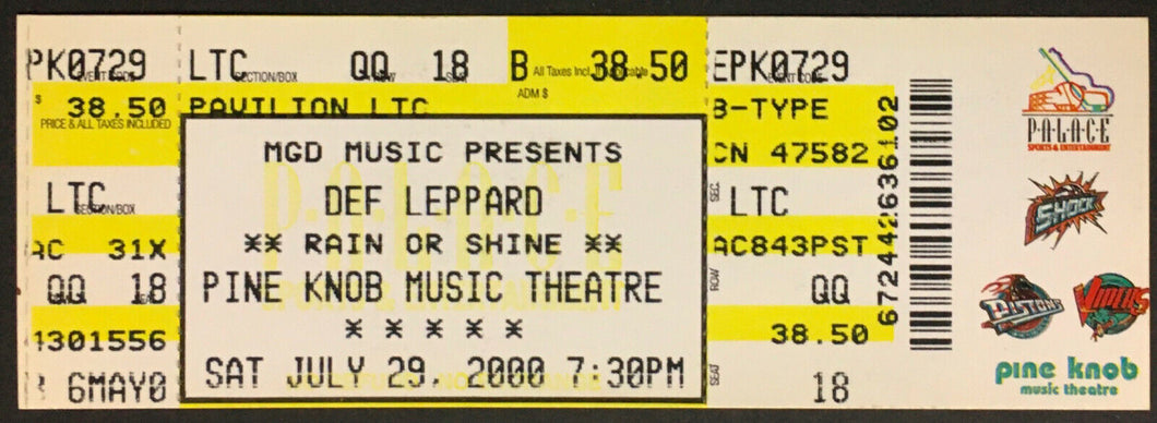 2000 Def Leppard Full Concert Ticket Pine Knob Music Theatre DTE Michigan
