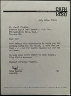 1961 Bill Hewitt Signed Letter Addressed to Toronto Maple Leafs Baseball Club