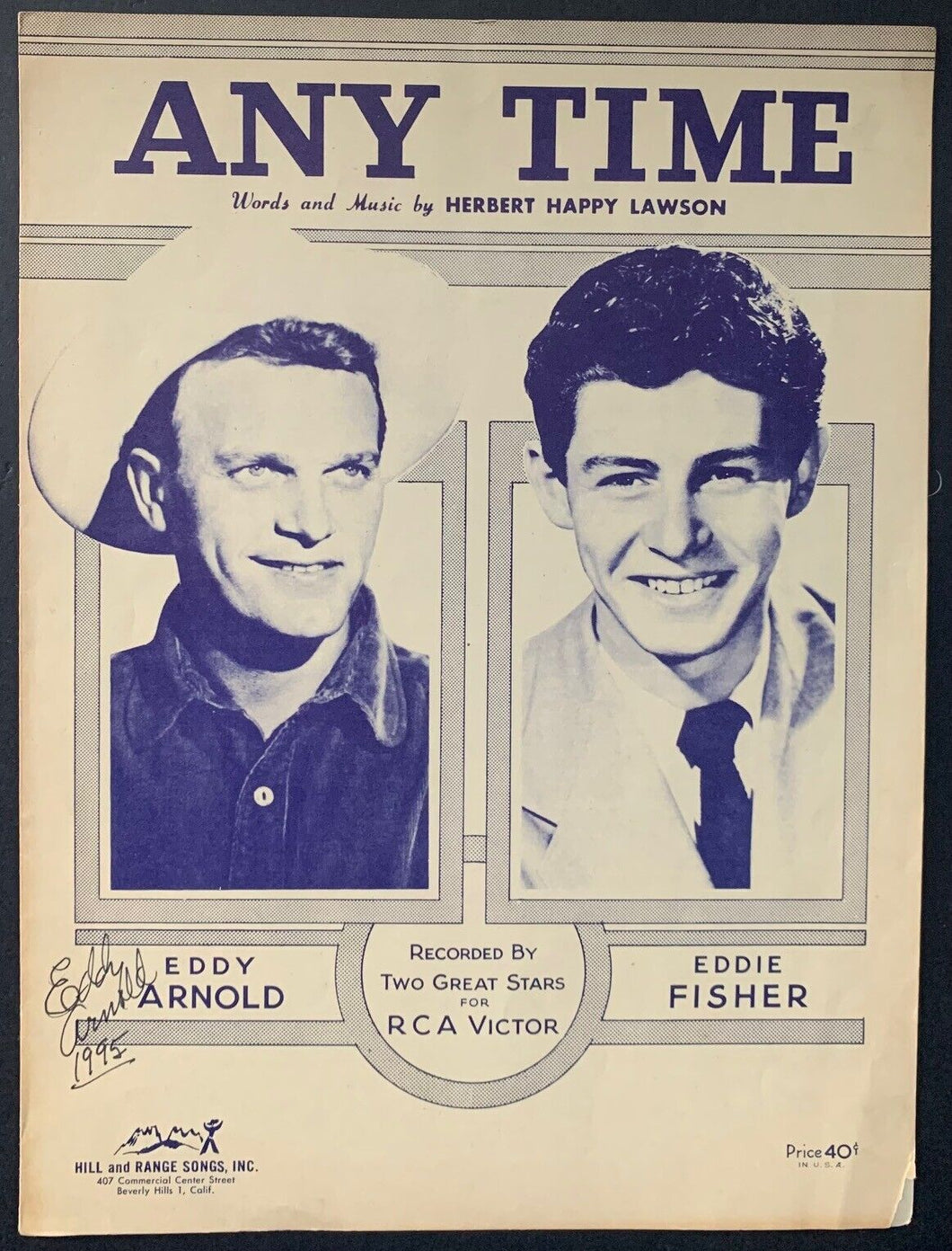 1948 Sheet Music Autographed Eddy Arnold in 1995 Signed Vintage Music Cover