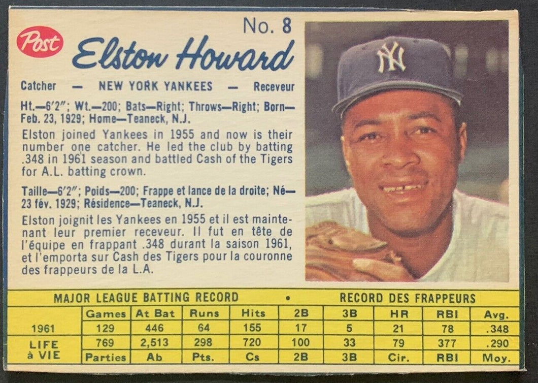 1962 Elston Howard White Back Canadian Post Trading Card #8 MLB New York Yankees