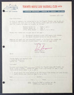 1958 Toronto Maple Leaf Baseball Club Order Form Playoff Tickets + Letter