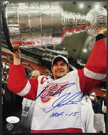 Nicklas Lidstrom Autographed NHL Hockey Stanley Cup Photo HOF 15 Inscribed JSA