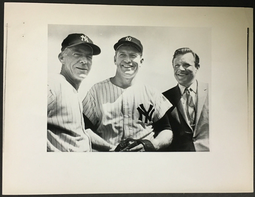1966 New York Yankees Mickey Mantle Johnny Keane Ralph Houk Wire Photo Vtg