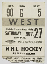 Load image into Gallery viewer, 1965 Maple Leaf Gardens NHL Hockey Ticket Toronto Maple Leafs vs Boston Bruins
