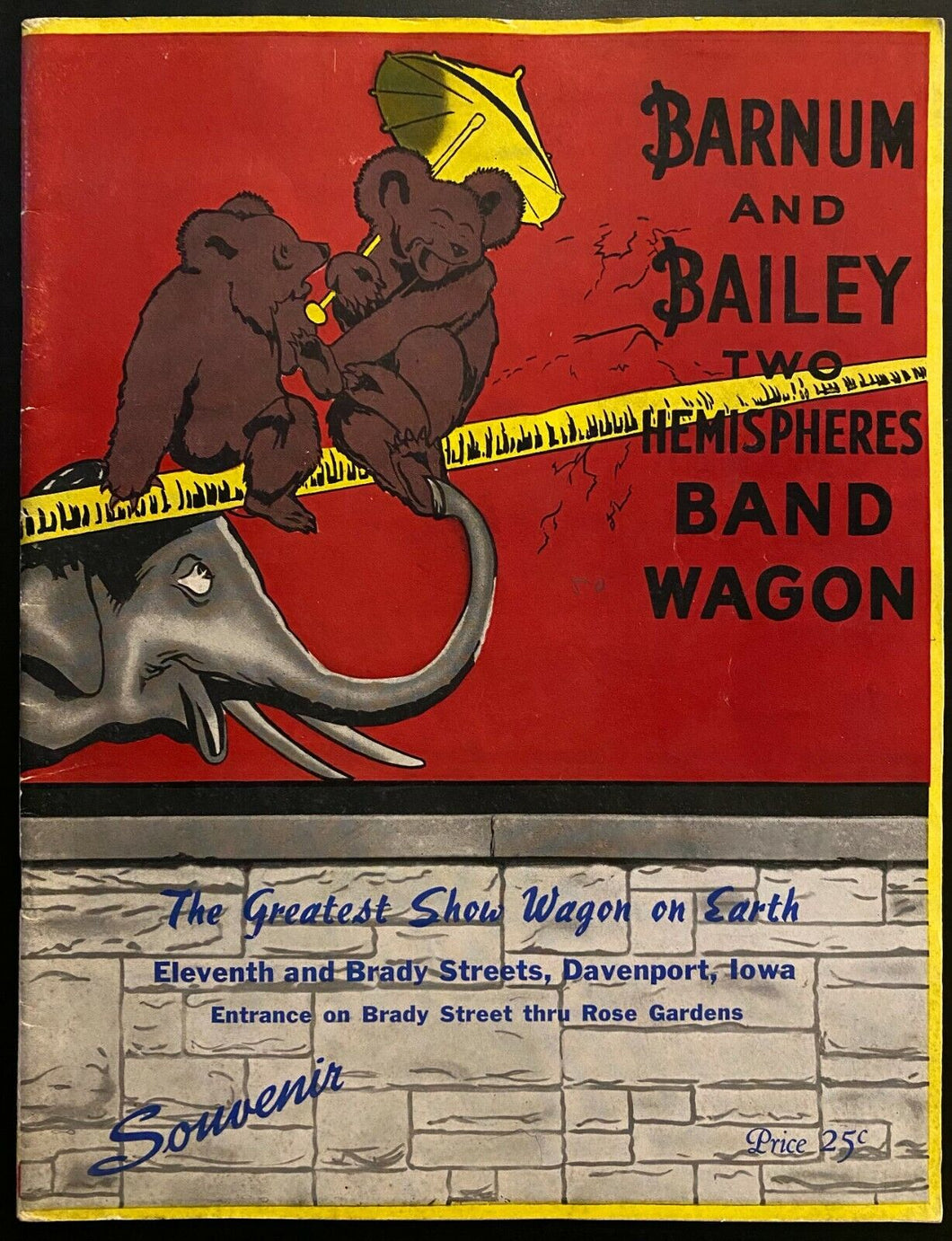 1946 Barnum + Bailey Two Hemispheres Band Wagon Circus Photos Program Vintage