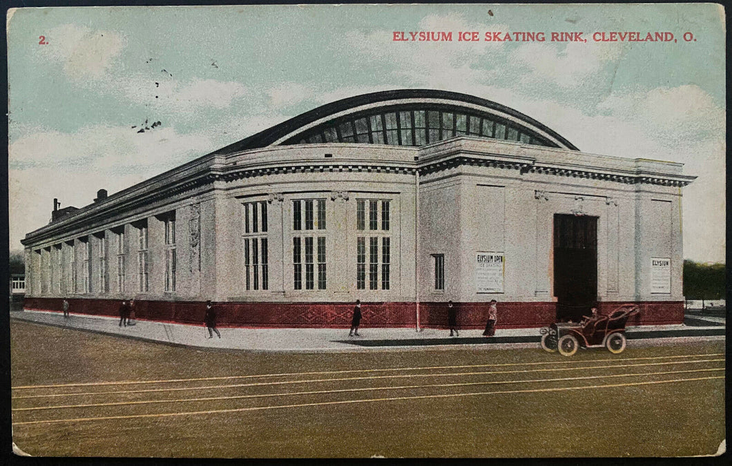 1909 Postcard Famous Arena Cleveland Elysium Ice Skating Rink Vintage Old Stamp