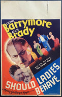 1933 Vintage Should Ladies Behave MGM Movie Poster Lionel Barrymore Alice Brady