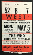 1980 The Who Concert Ticket Stub Maple Leaf Gardens Toronto Roger Daltrey