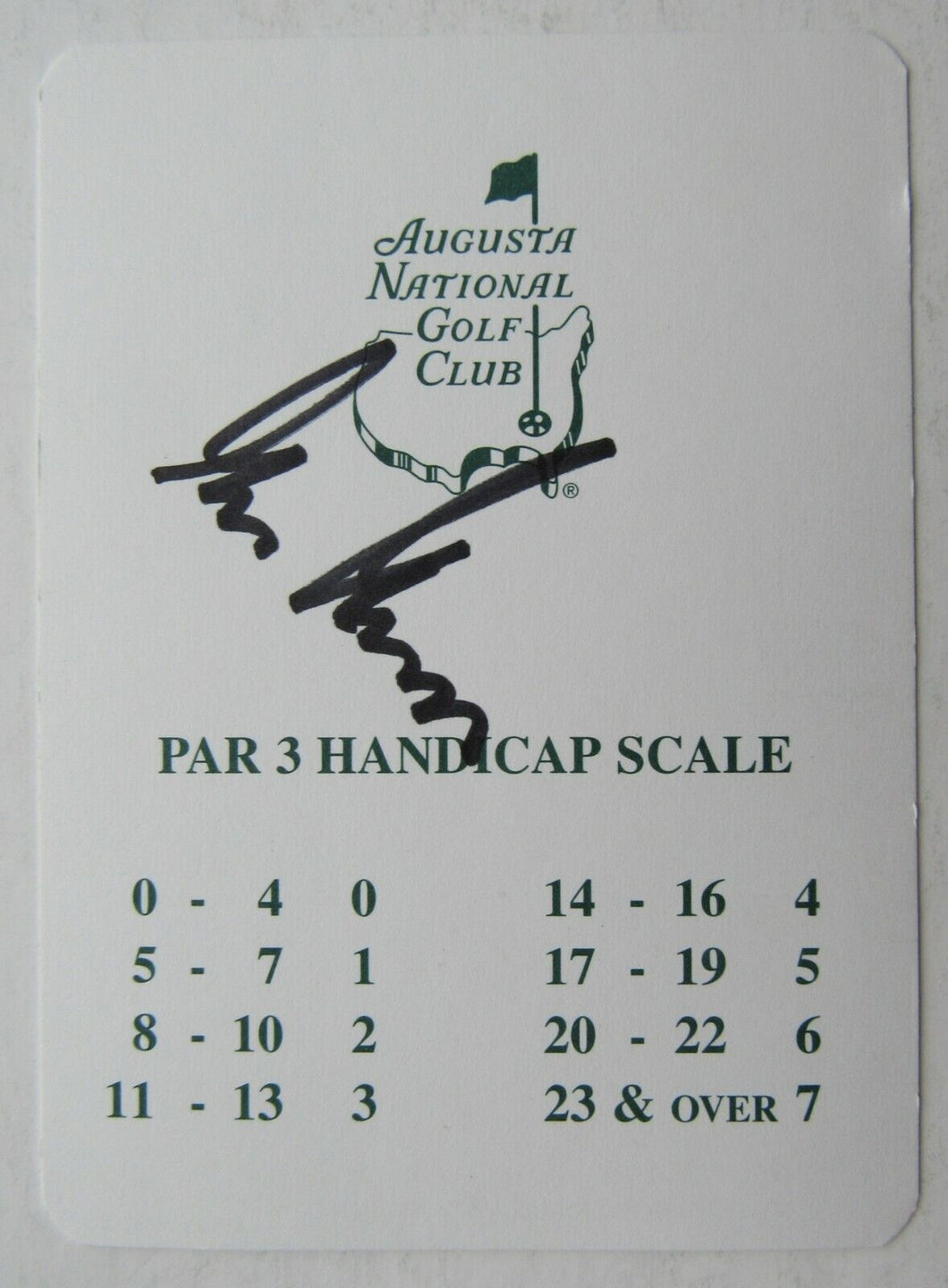 Masters Champion Gary Player Autographed Augusta National Club Par 3 Scorecard