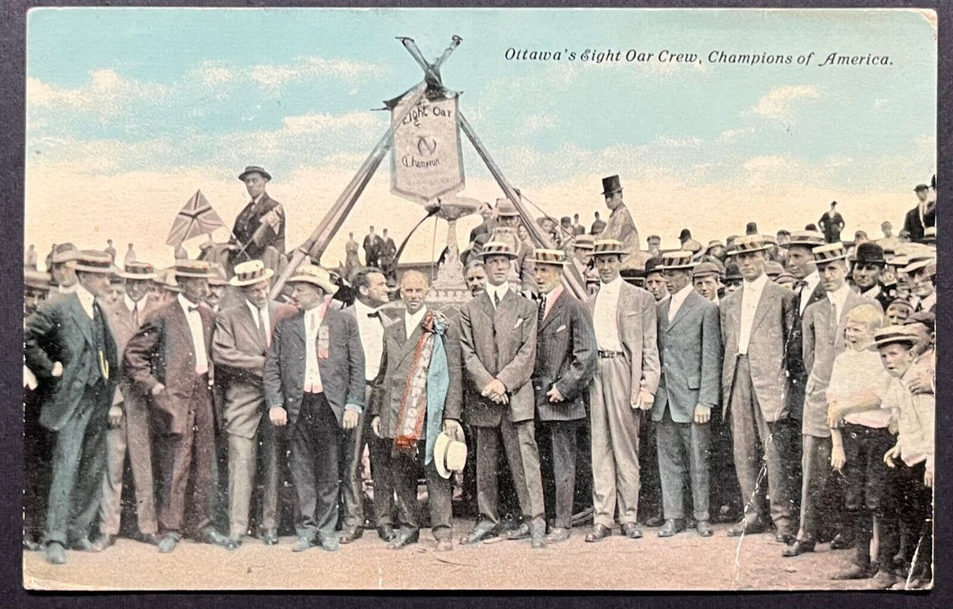1910 Ottawa Rowing Club Postcard 8 Oar Crew North American Champions Vintage