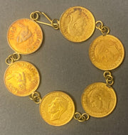 1945 Great Britain Bronze Farthings x6 Coins Turned Into Bracelet Vintage