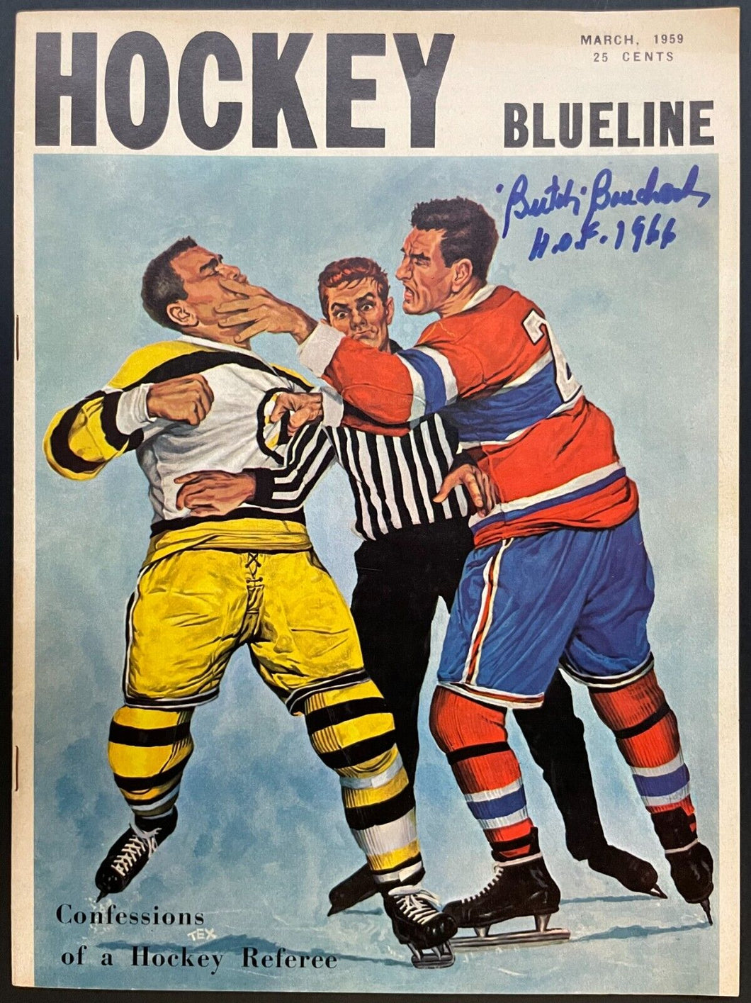 1959 Butch Bouchard Autographed Hockey Magazine Signed Montreal Canadiens HOF