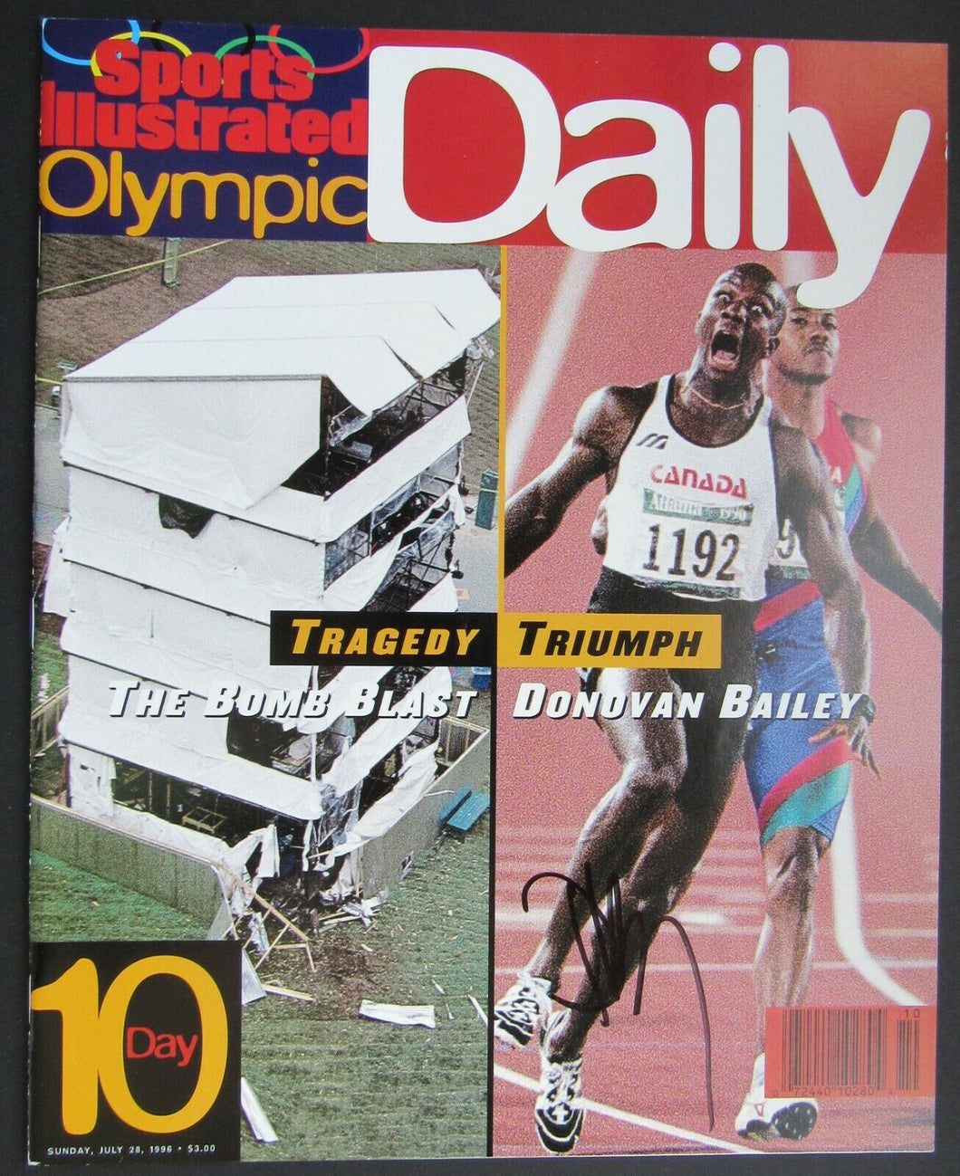 1996 Atlanta Olympics Day 10 Program Signed Donovan Bailey Autographed Cover