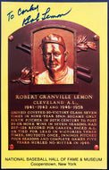 Bob Lemon Signed Autographed Hall Of Fame Plaque Postcard Vintage Baseball