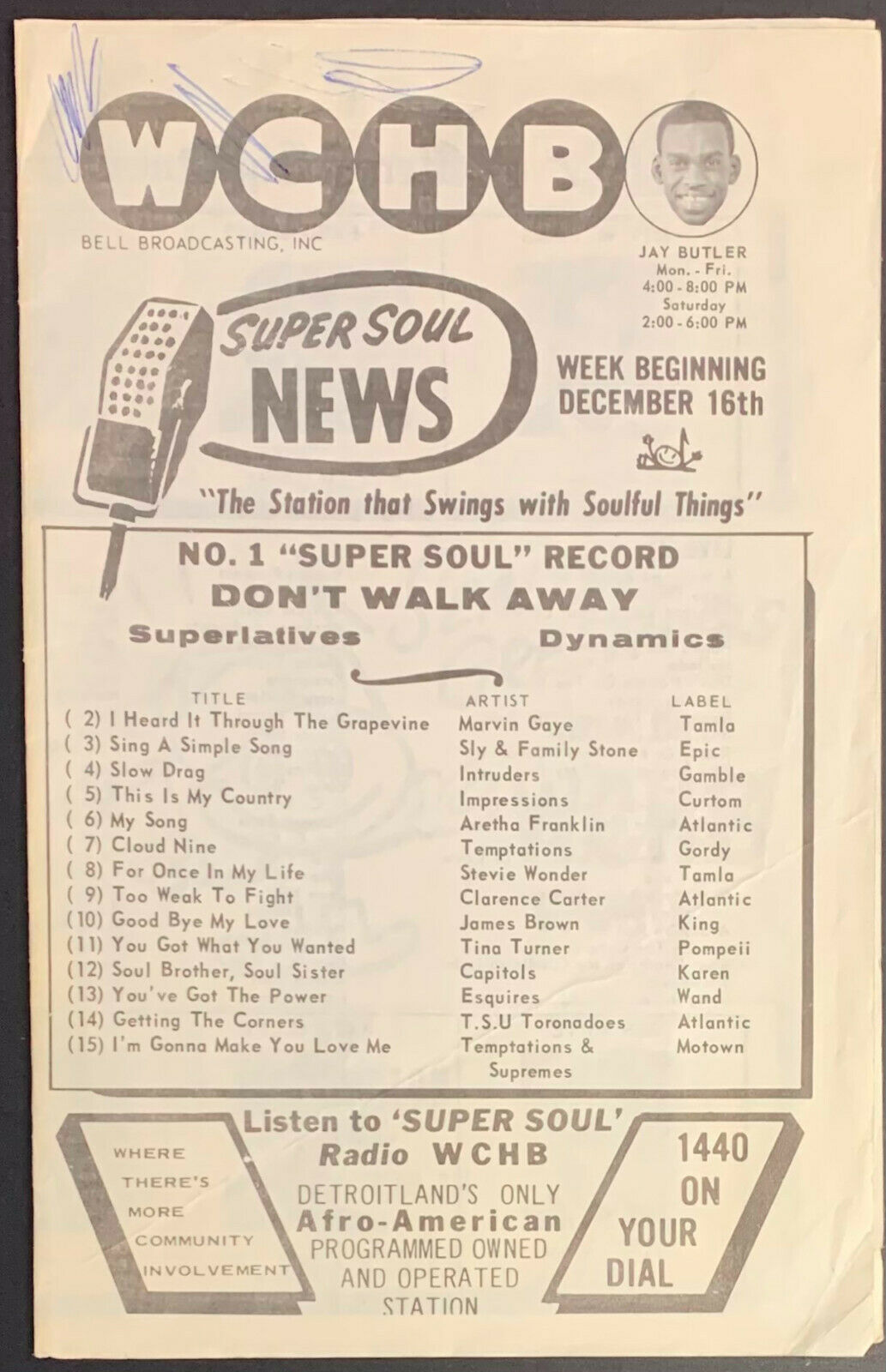 1969 WCHB Chart Radio Survey Michigan Music Super Soul News Motown Mar ...