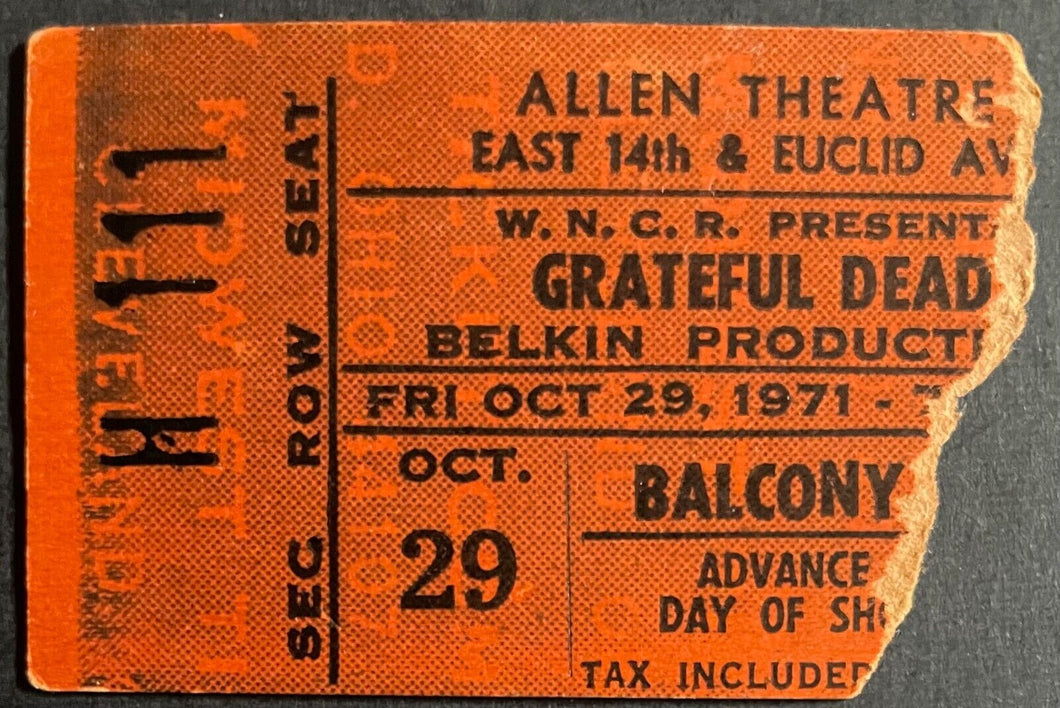 1971 Grateful Dead Concert Ticket Stub Cleveland Allen Theater Music Vintage