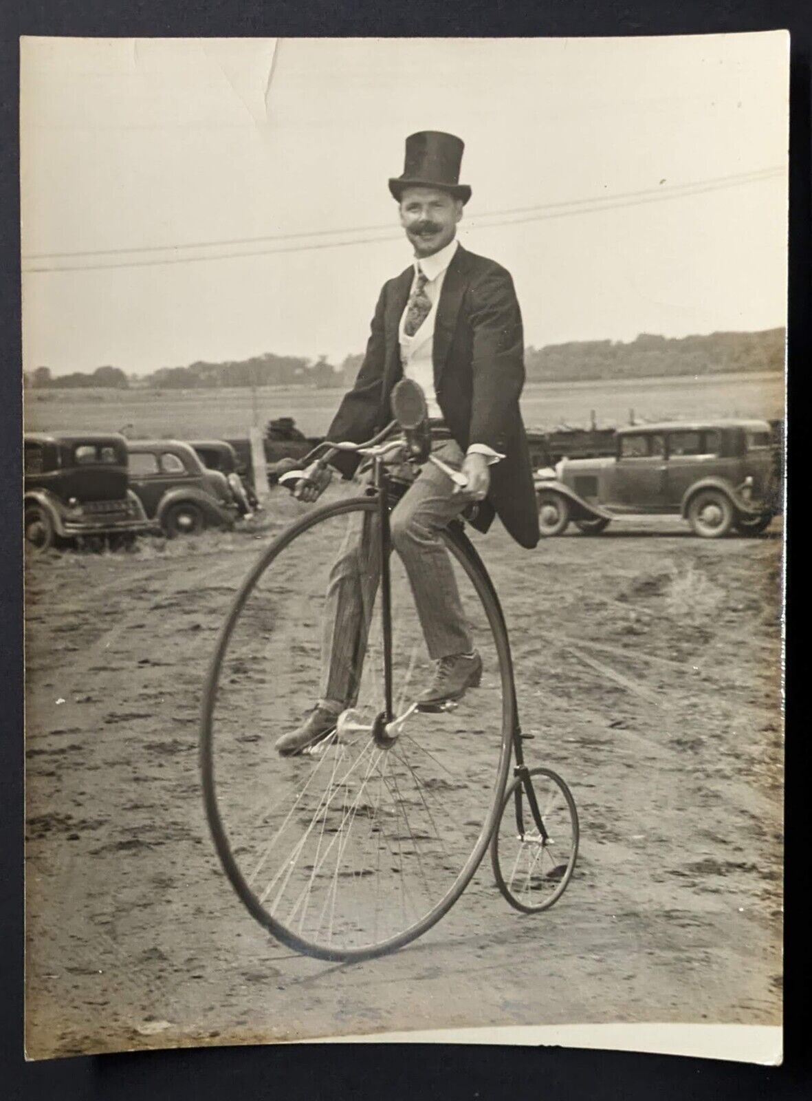 1930s Type 1 Photograph Man Riding Penny Farthing Bicycle Vintage Anti Glory Days Sports