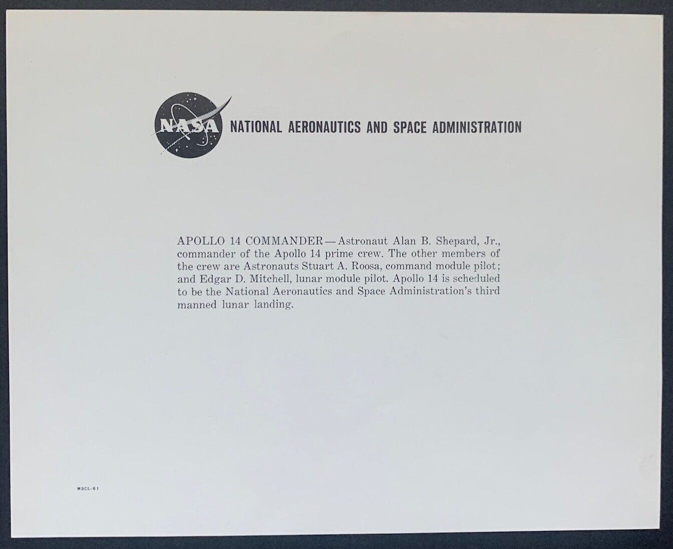 1971 Original Autographed NASA Photo Astronaut Hero Alan B. Shepard Jr ...
